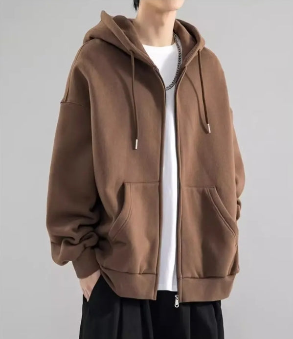 Sweat à capuche pour hommes, en coton, coupe ample avec fermeture à glissière