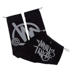 Pantalon noir streetwear avec motifs graphiques blancs, cordons ajustables et design moderne. Mode urbaine tendance, style décontracté.