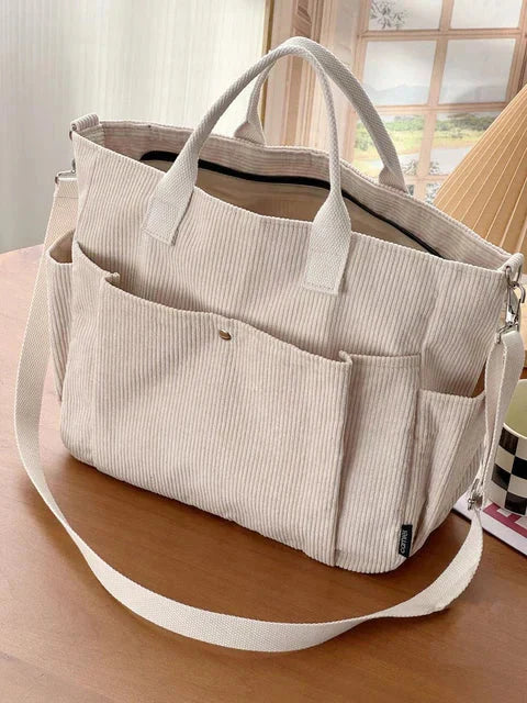 Corduroy shoulder bag with trendy corduroy fabric and practical layout