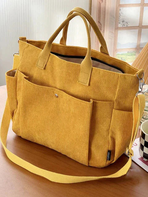 Corduroy shoulder bag with trendy corduroy fabric and practical layout