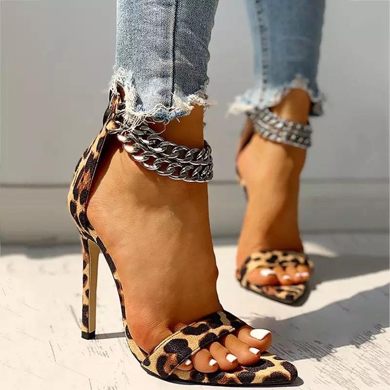 Metal chain ankle stiletto heels