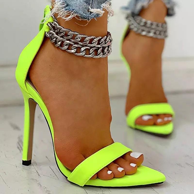 Metal chain ankle stiletto heels