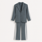 Grey Long sleeve suit set with lapels