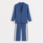 Blue Long sleeve suit set with lapels