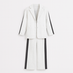 White Long sleeve suit set with lapels