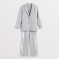 Light Gray Long sleeve suit set with lapels
