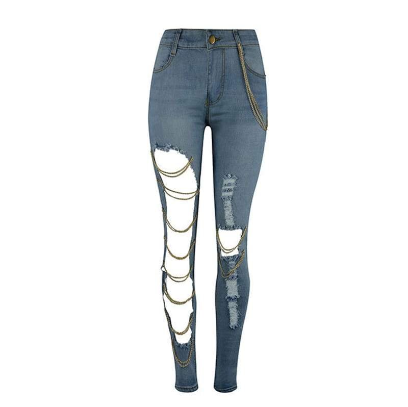 Jean Patchwork Évidé Chaîne De Mode