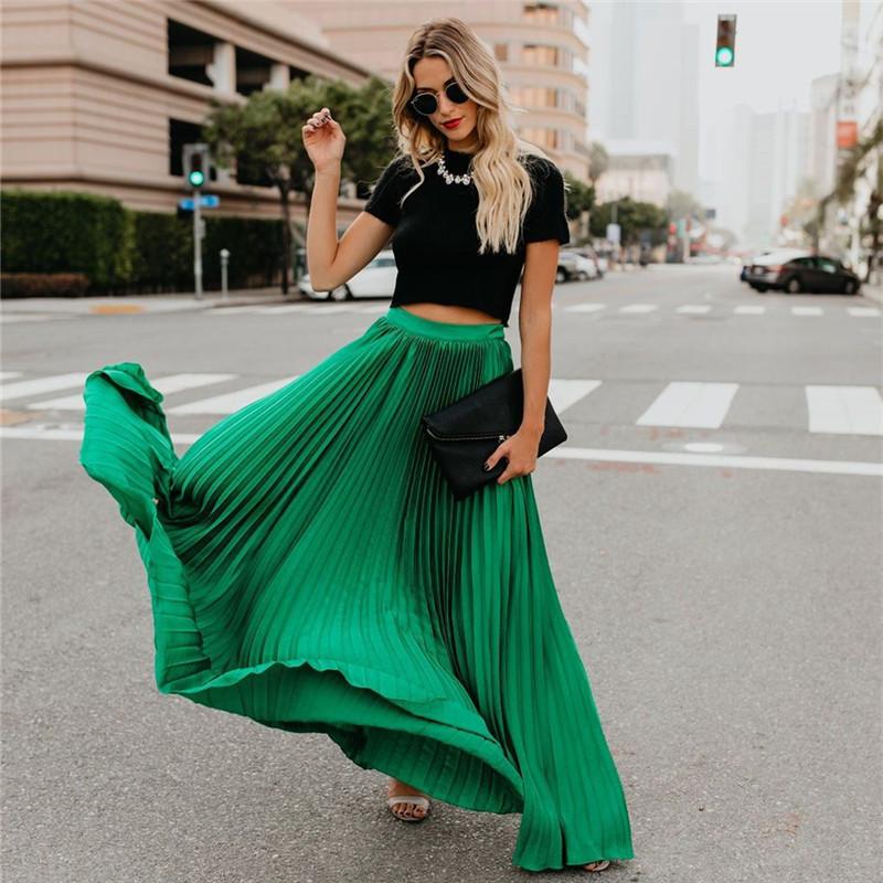 Jupe Longue Taille Haute Plissée