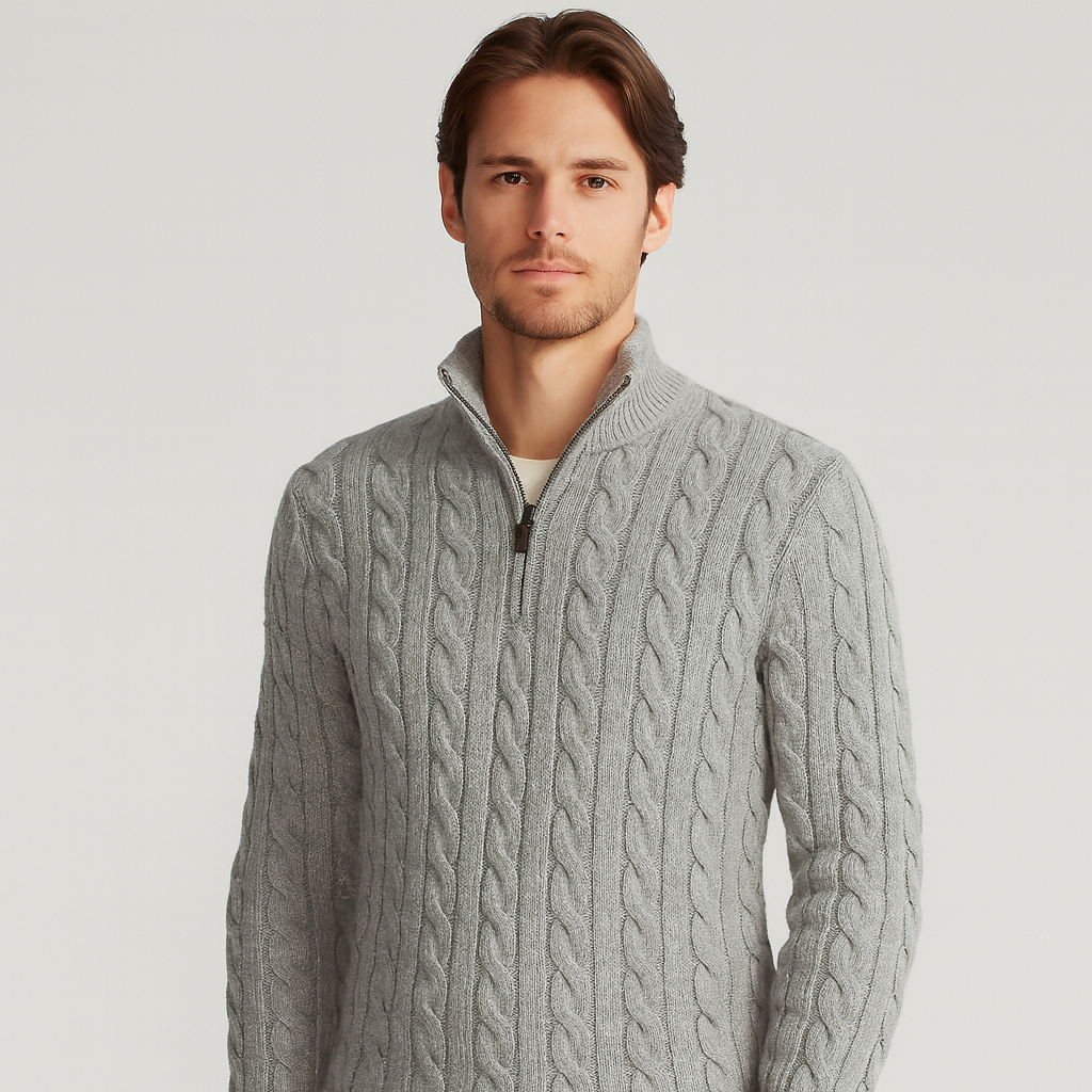 Pull de luxe pour homme à demi-zip et col montant