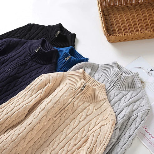Pull de luxe pour homme à demi-zip et col montant