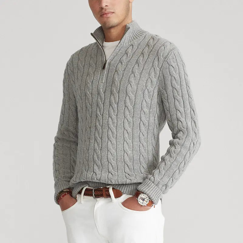 Pull de luxe pour homme à demi-zip et col montant