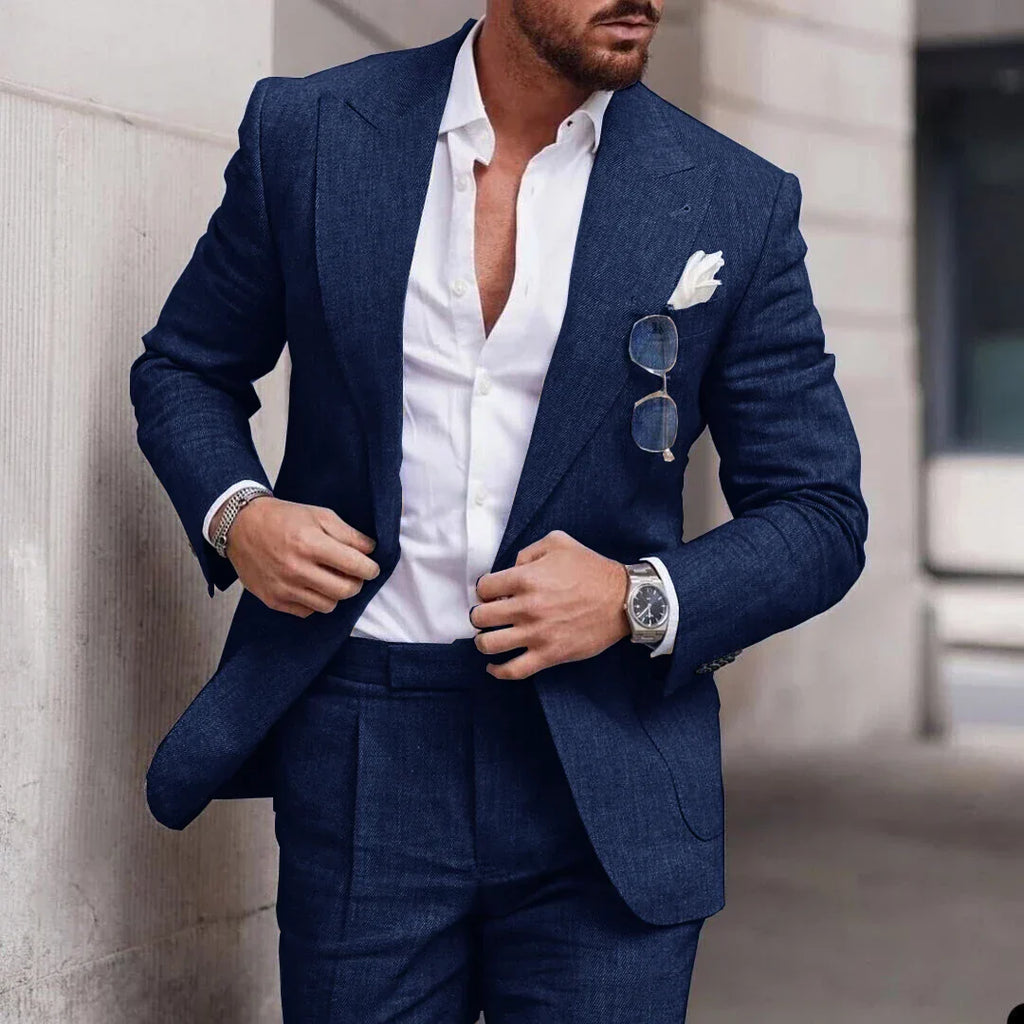 Men's 2-piece linen wedding suit - single-breasted