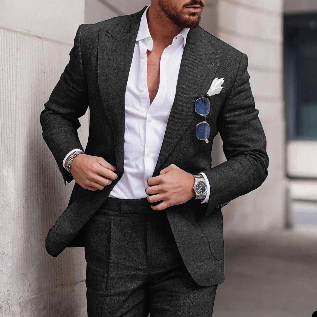 Men's 2-piece linen wedding suit - single-breasted