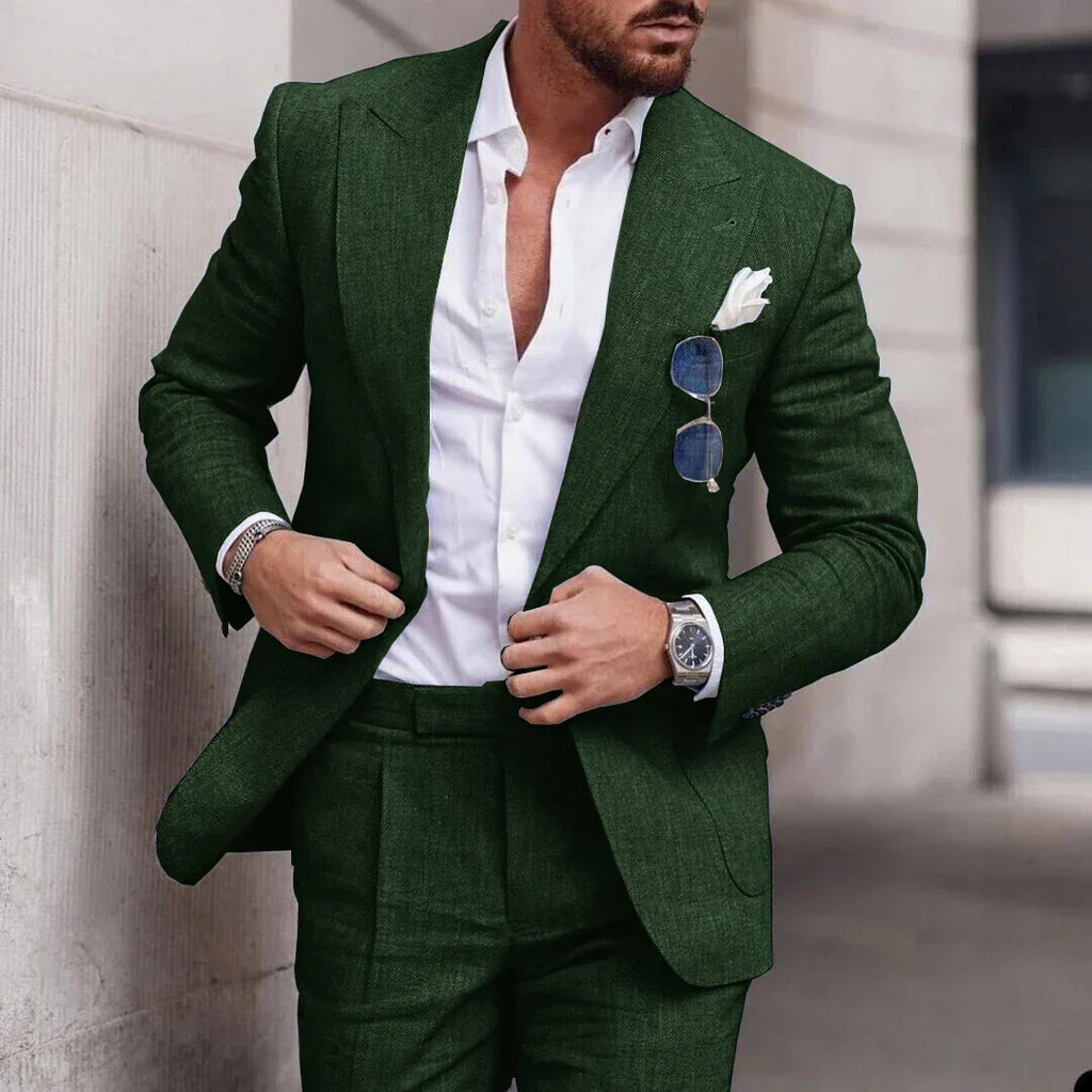 Men's 2-piece linen wedding suit - single-breasted