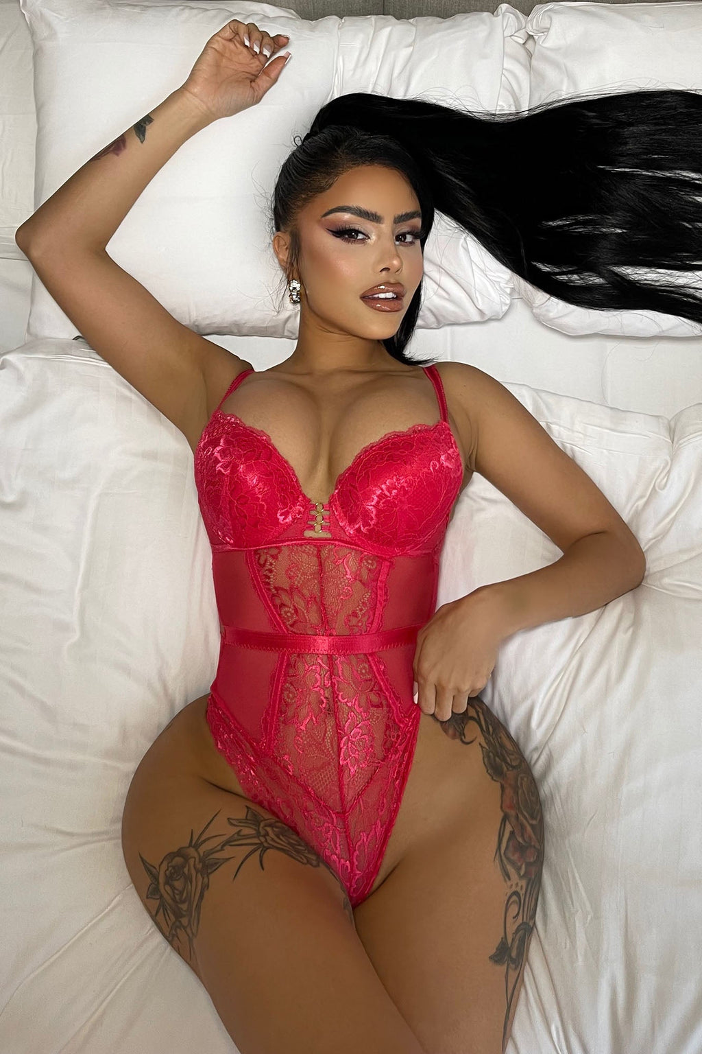 Body Teddy En Dentelle Love Me Jusqu'à La Fin - Rouge