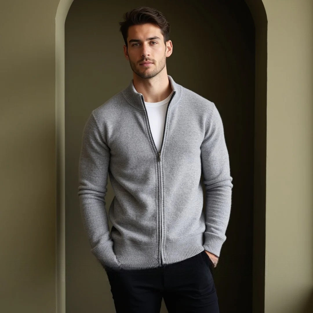 FrenchMerino - Gilet en laine pour homme avec fermeture éclair, spécial automne