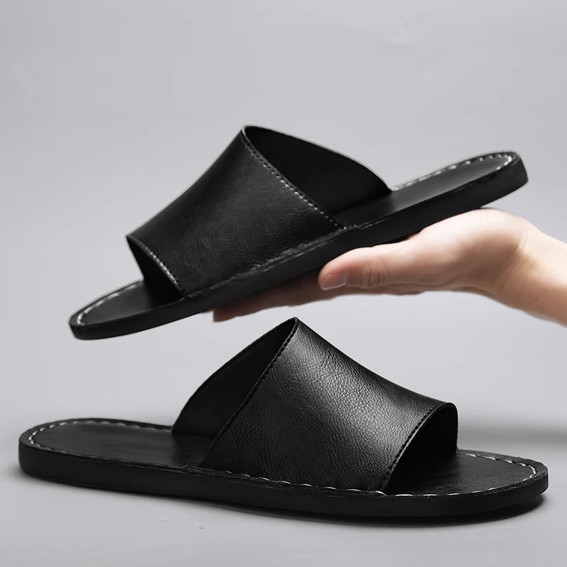 Men's genuine leather crossed slippers