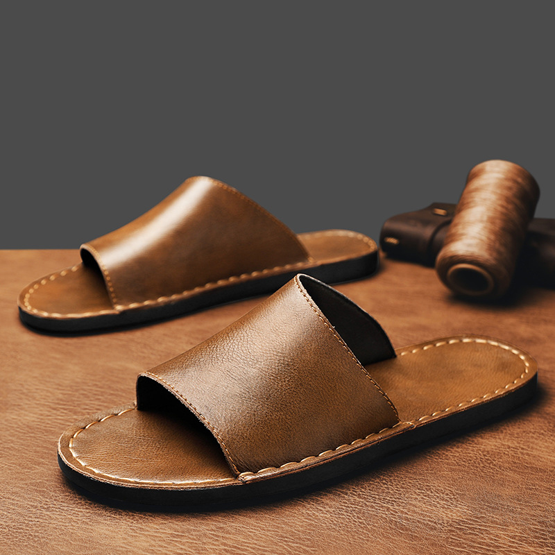 Men's genuine leather crossed slippers