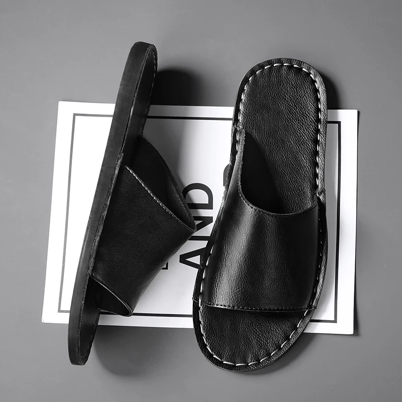 Men's genuine leather crossed slippers