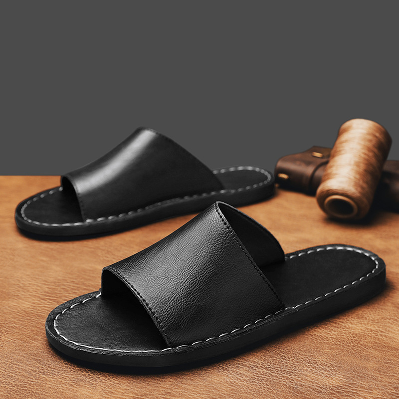 Men's genuine leather crossed slippers