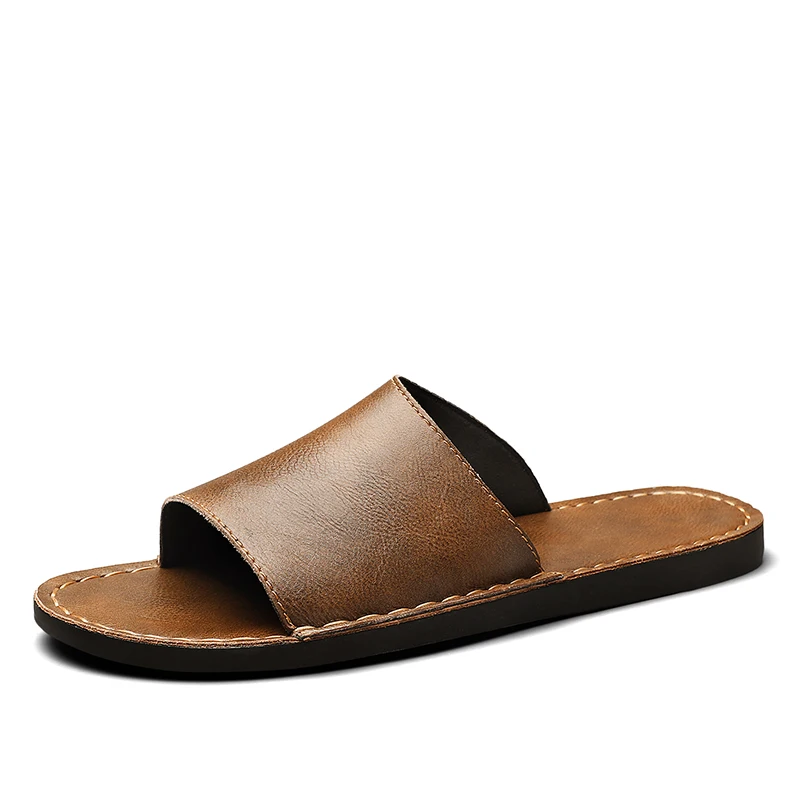 Men's genuine leather crossed slippers