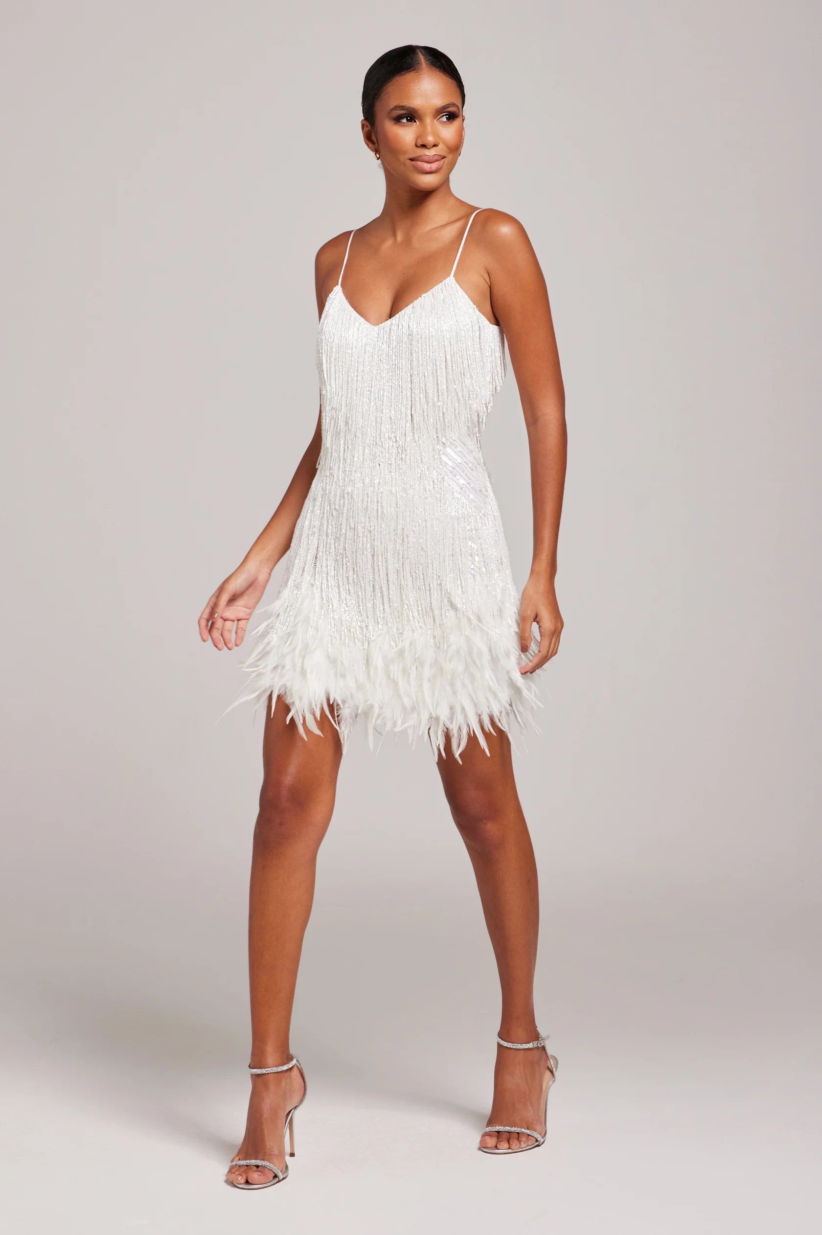 Robe de cocktail pour femme avec franges de plumes