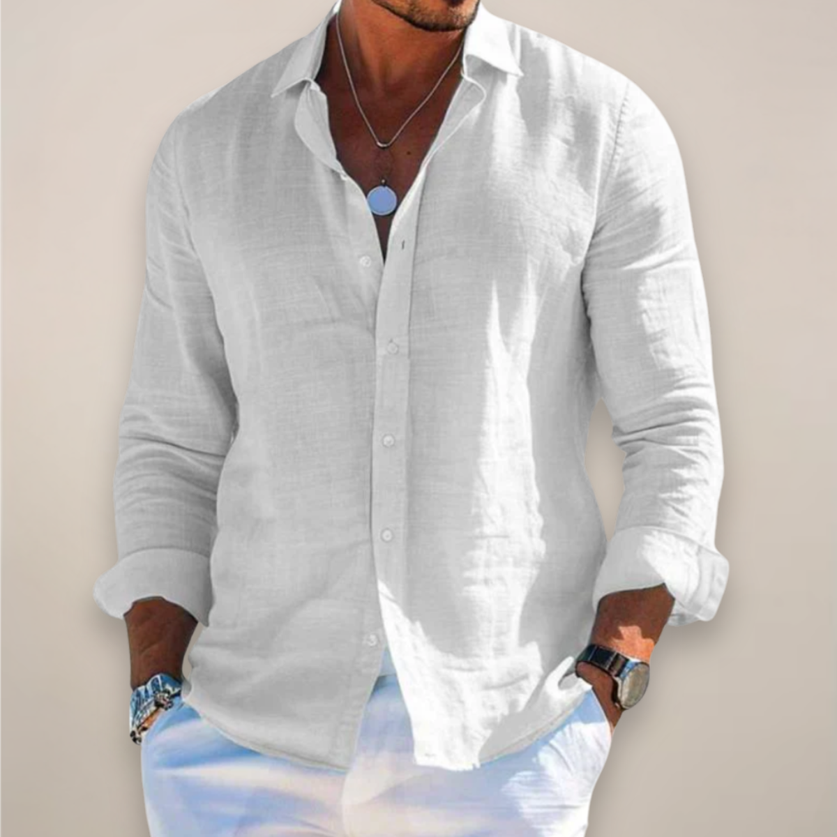 Chemise décontractée à manches longues pour homme avec boutons