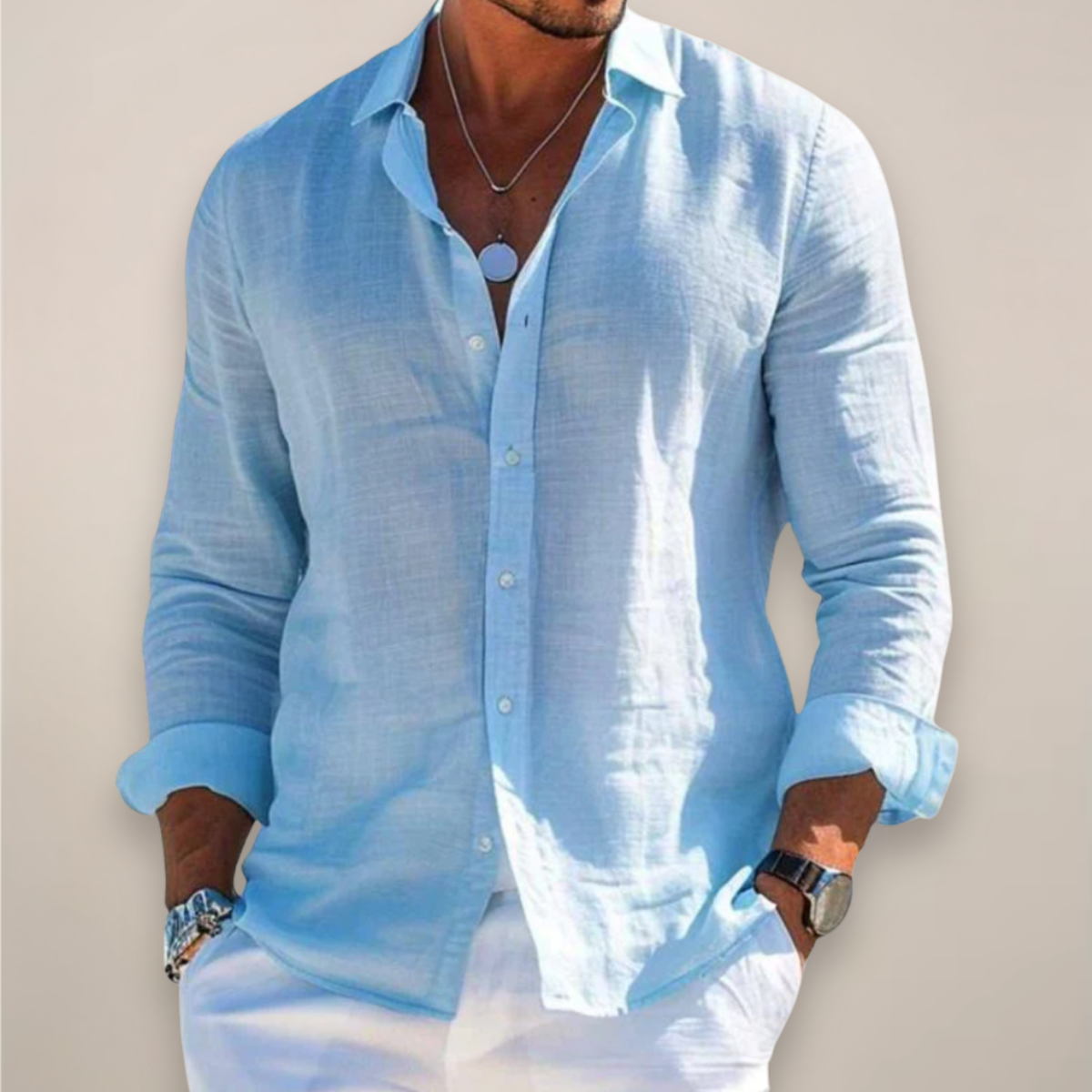 Chemise décontractée à manches longues pour homme avec boutons