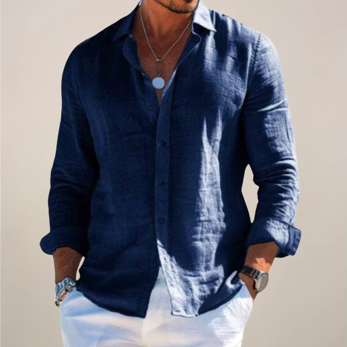 Chemise décontractée à manches longues pour homme avec boutons