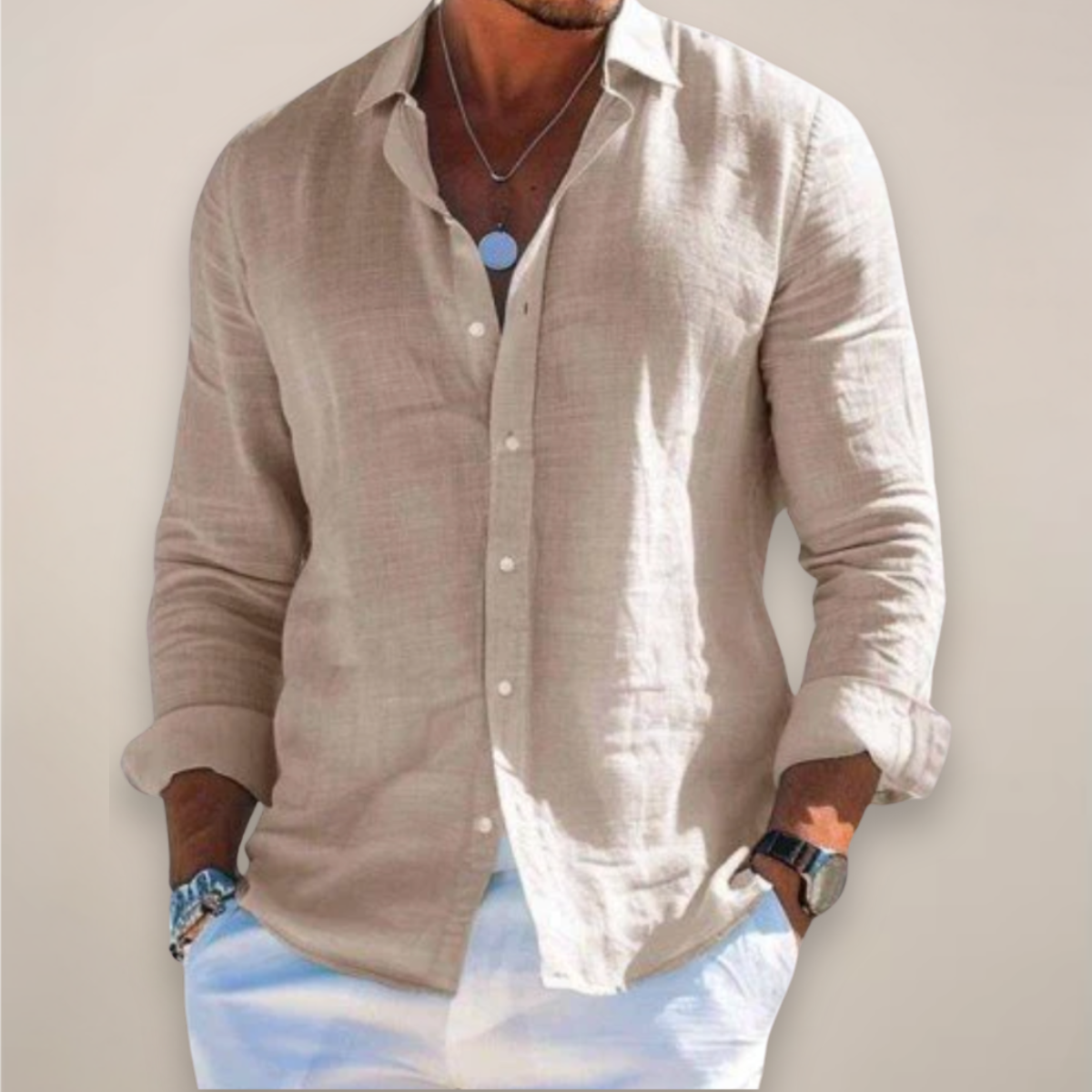 Chemise décontractée à manches longues pour homme avec boutons