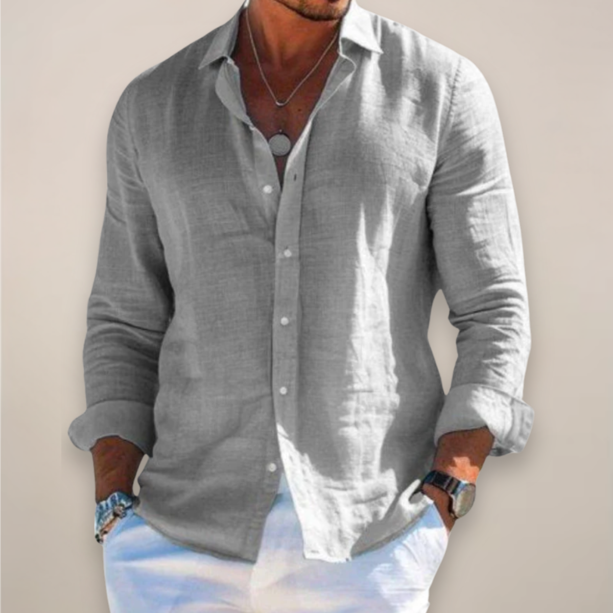Chemise décontractée à manches longues pour homme avec boutons