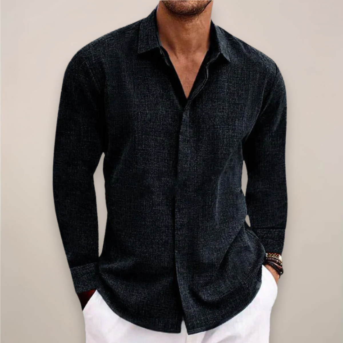 Chemise à manches longues pour homme avec patte de boutonnage