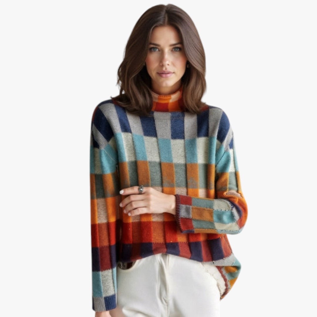 Mariana | Pull col roulé patchwork en cachemire