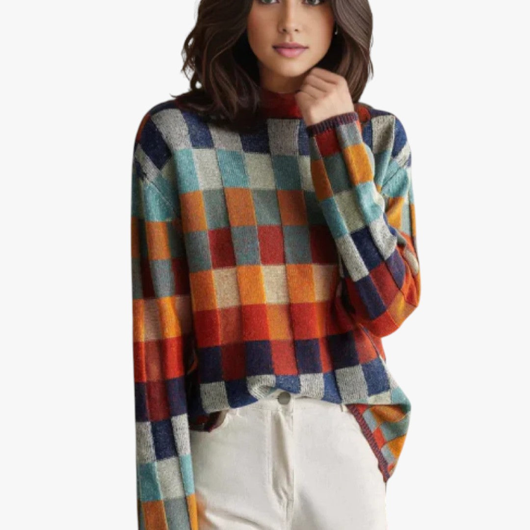 Mariana | Pull col roulé patchwork en cachemire