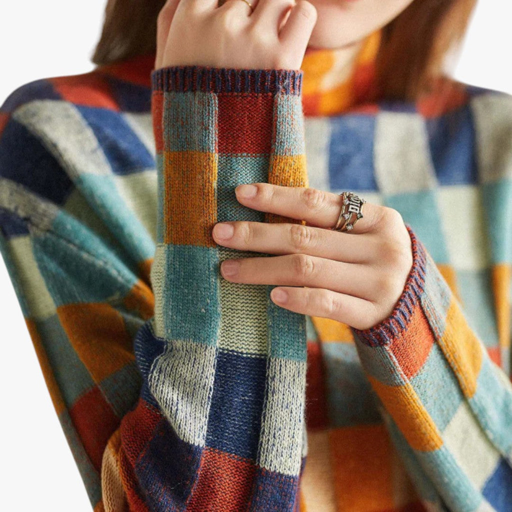 Mariana | Pull col roulé patchwork en cachemire
