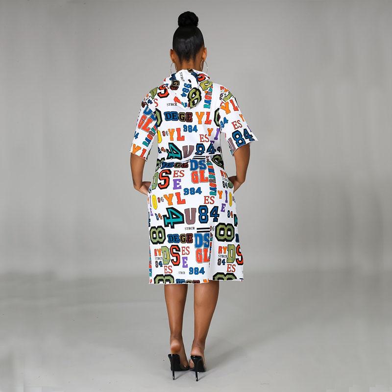 Robe mi longue manches courtes à capuche à poches décontractée