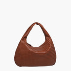 Sac à main en cuir tressé marron, design moderne et élégant, idéal pour la mode féminine. Accessoire tendance pour un style chic et sophistiqué.
