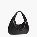 Sac à main noir en cuir tressé, design élégant et moderne, idéal pour la mode féminine. Accessoire tendance pour toutes occasions.