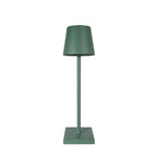 Lampe de table moderne verte, design minimaliste, abat-jour conique, base carrée, éclairage intérieur élégant, décoration maison contemporaine.