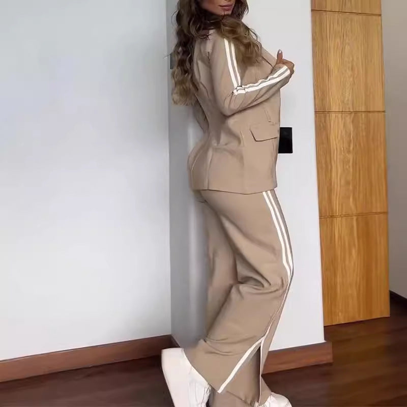Ensemble automnal à col revers et pantalon large