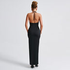 Long slit halter neck backless dress