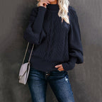 Pull en grosse maille pour femme avec col haut et manches volumineuses