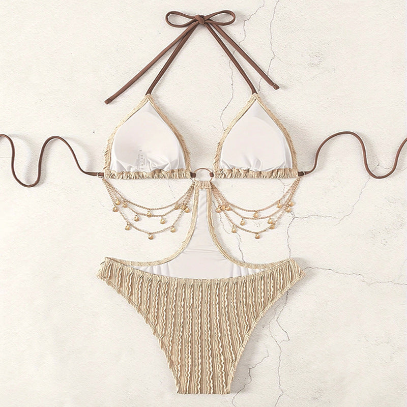 Maillot de bain une pièce licou dos nu à chaine