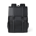 Sac à dos noir élégant en cuir synthétique avec bretelles ajustables, design moderne et minimaliste, idéal pour le travail ou les voyages.