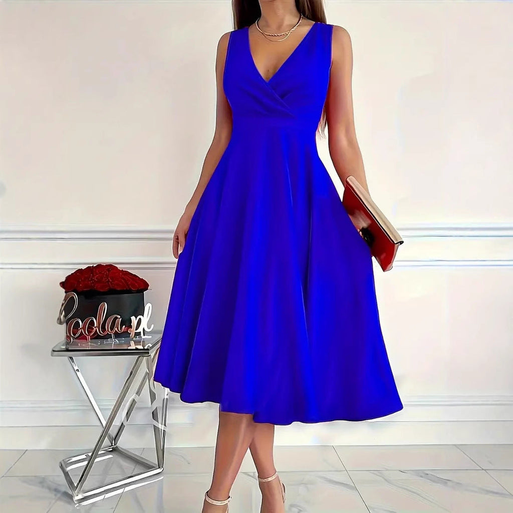 Robe Mi-Longue Col V Sans Manches - Chic&Shines