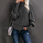 Pull en grosse maille pour femme avec col haut et manches volumineuses