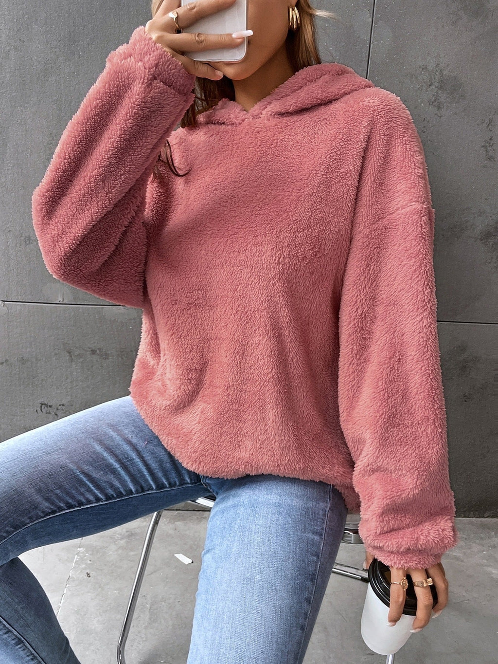 Sweat à capuche femme - Pull polaire - Modèle court - Coupe décontractée - Manches longues