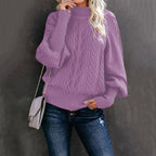 Pull en grosse maille pour femme avec col haut et manches volumineuses