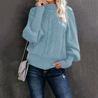 Pull en grosse maille pour femme avec col haut et manches volumineuses