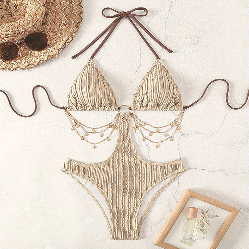 Maillot de bain une pièce licou dos nu à chaine